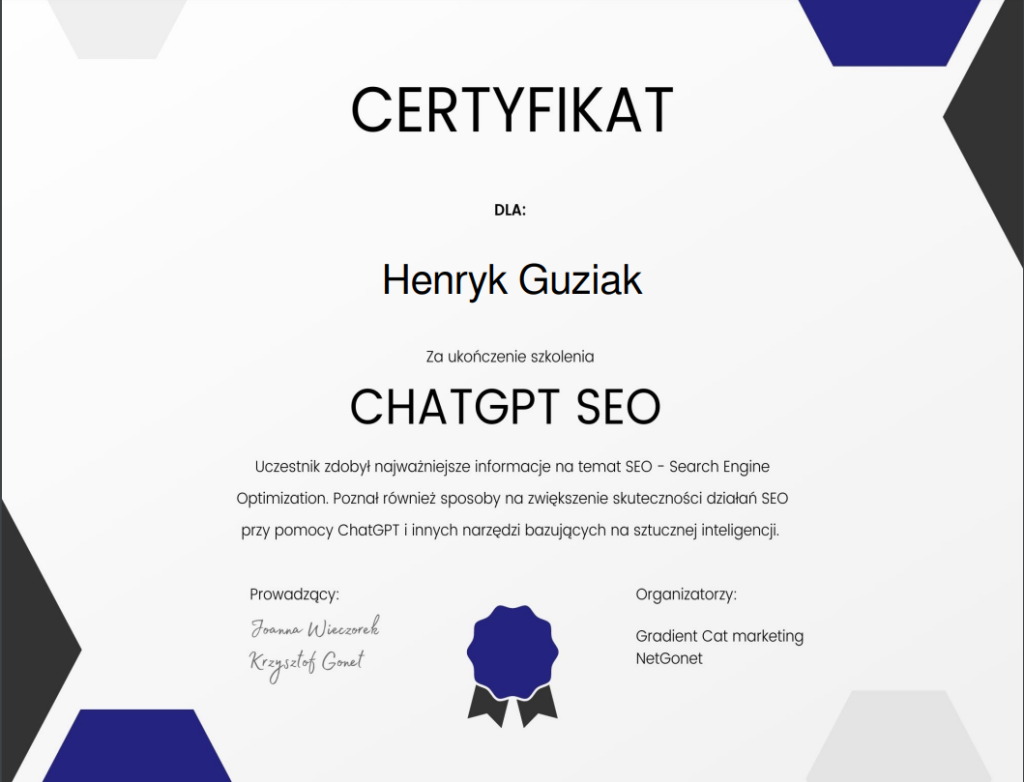 Certyfikat ChatGPT SEO