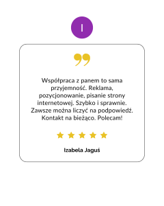 Opinia klienta Izabeli Jaguś o współpracy z Netkreacje - pisanie strony i dobry kontakt.