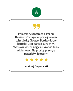 Opinia klienta Andrzeja Dopieralskiego o pozycjonowaniu wizytówki Google przez Netkreacje.