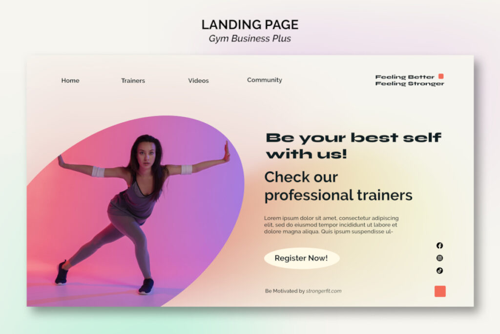 Przykład landing page na ekranie z przyciskiem wezwania do działania i elementami strony docelowej nastawionej na konwersję